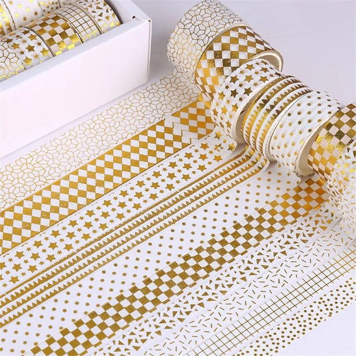 10pcs Washi Tape Set – Starry Sky Gold Leaf for Scrapbooking & Journals - Polendo Design