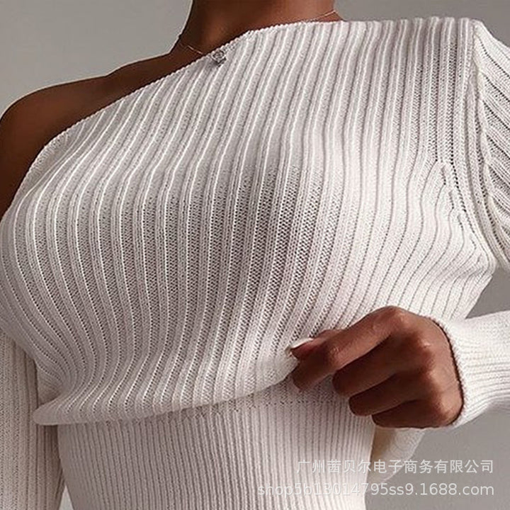 Chic Diagonal Collar Knitted Women's Sweater Tops