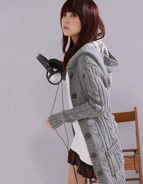 Women's Lattice Hooded Cardigan Sweater