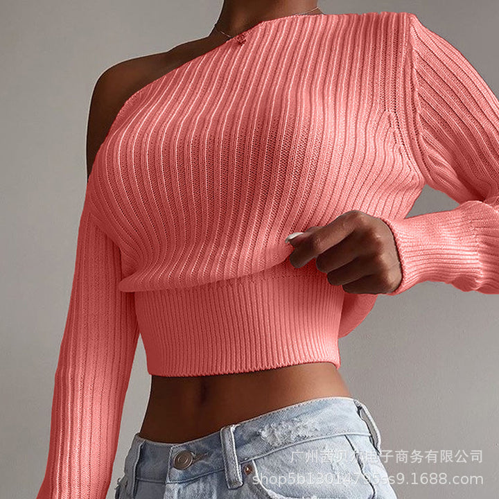 Chic Diagonal Collar Knitted Women's Sweater Tops