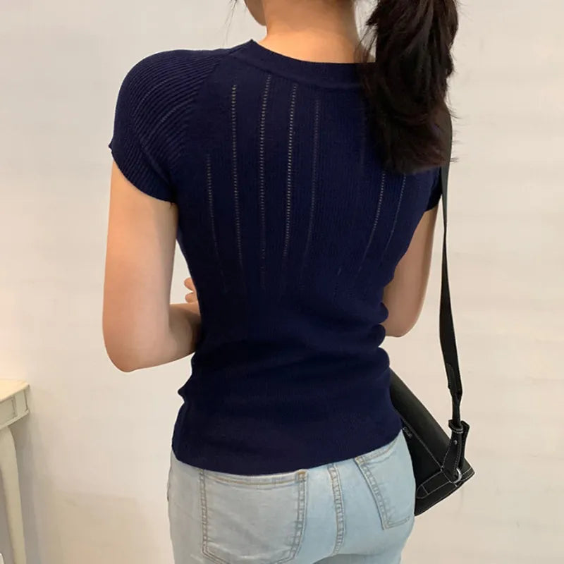 Summer Casual Tops: Knitted Jumper Office Lady Style