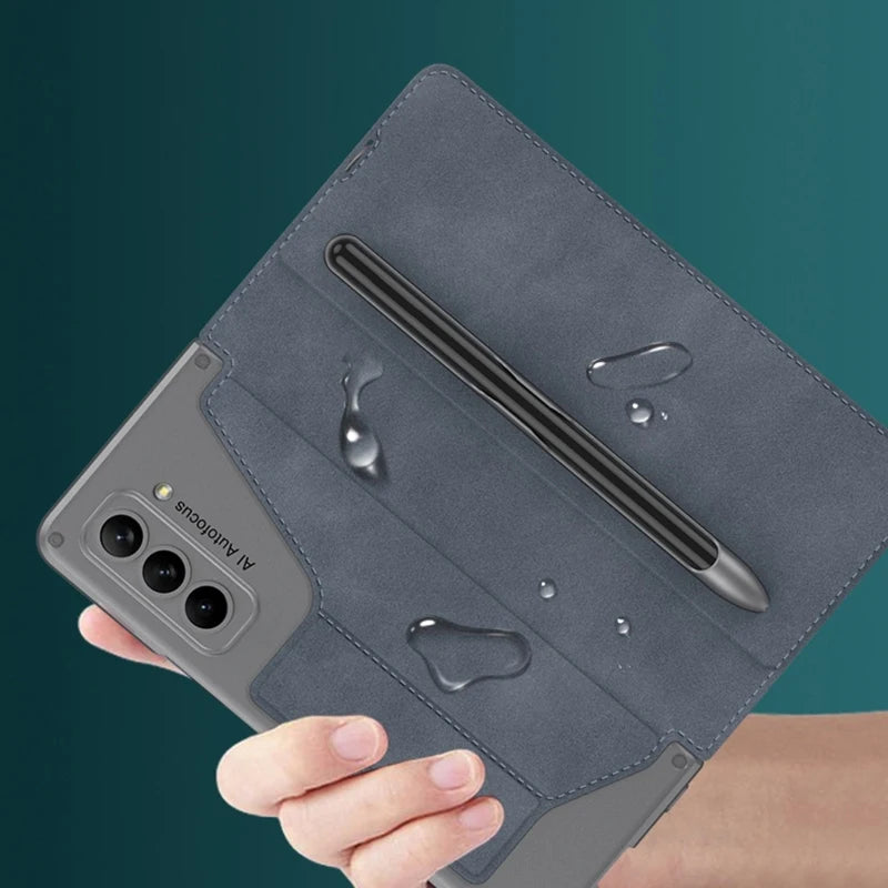 Shockproof Leather Case with Pen Slot for Samsung Galaxy Z Fold 5 - Polendo Design
