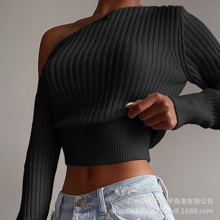 Chic Diagonal Collar Knitted Women's Sweater Tops