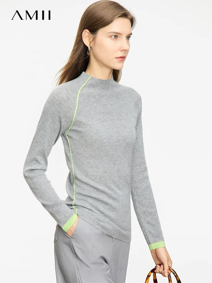 Women’s Simple Knit Long Sleeve Pullover – Slim Fit Casual Sweater