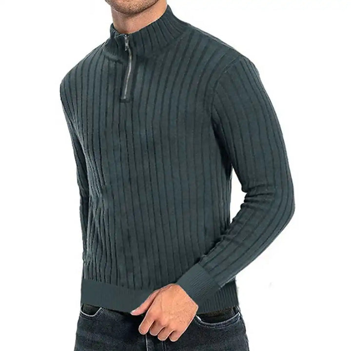 Men Semi Turtleneck Half Zip Knit Sweater