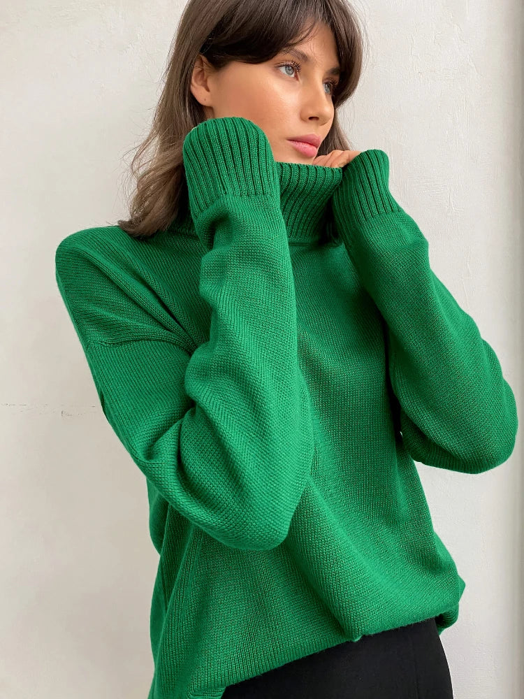 Oversized Knitted Turtleneck Pullover For Women
