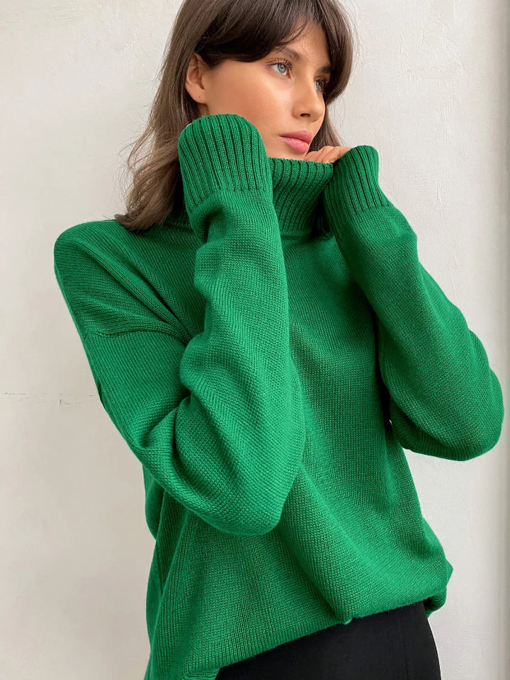 Oversized Knitted Turtleneck Pullover For Women