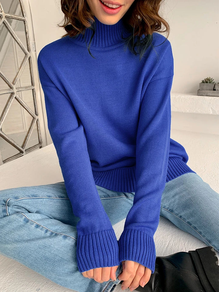 Oversized Knitted Turtleneck Pullover For Women