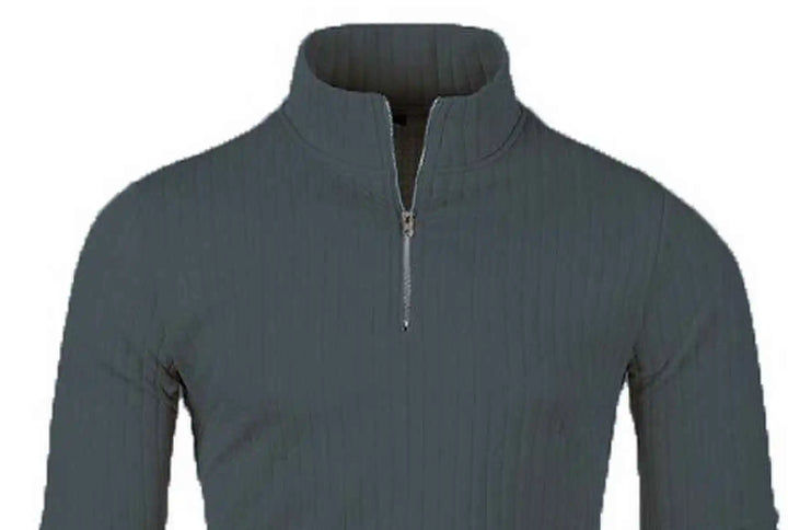 Men Semi Turtleneck Half Zip Knit Sweater