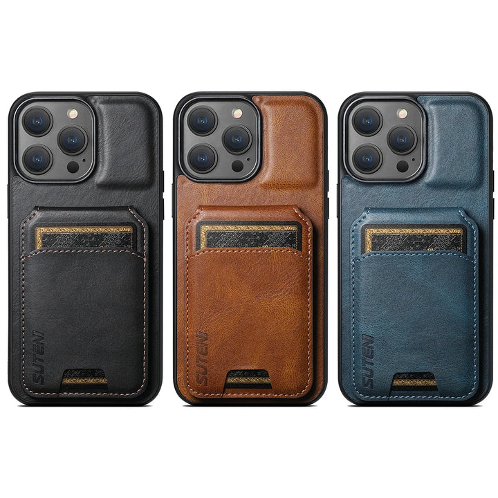 Magnetic Leather Phone Wallet Case Cover for iPhone - Polendo Design