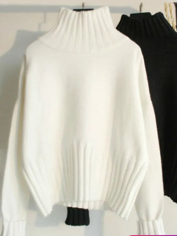 Oversized Knitted Turtleneck Pullover For Women