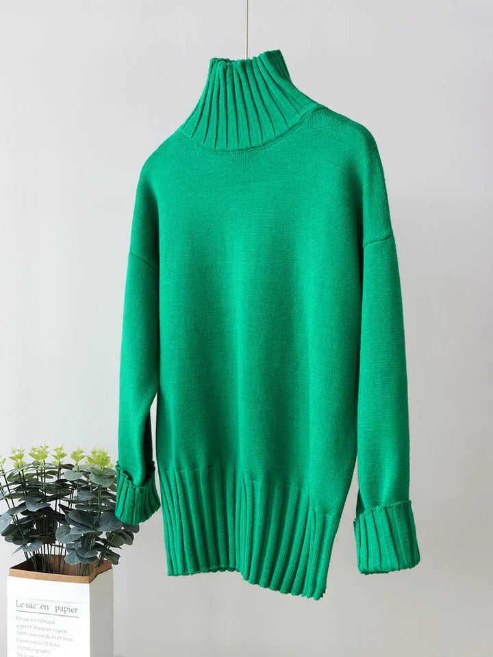 Oversized Knitted Turtleneck Pullover For Women