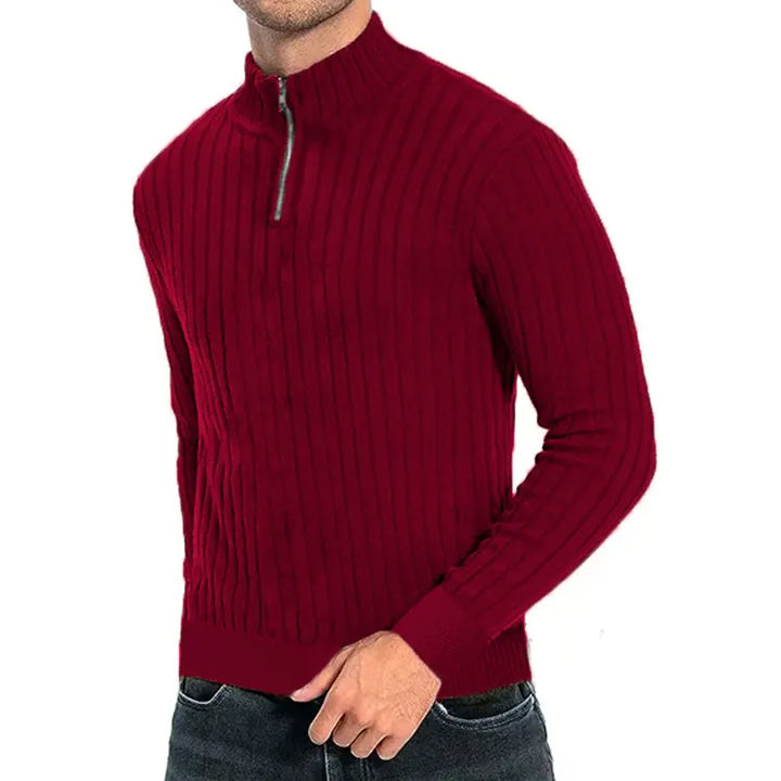 Men Semi Turtleneck Half Zip Knit Sweater