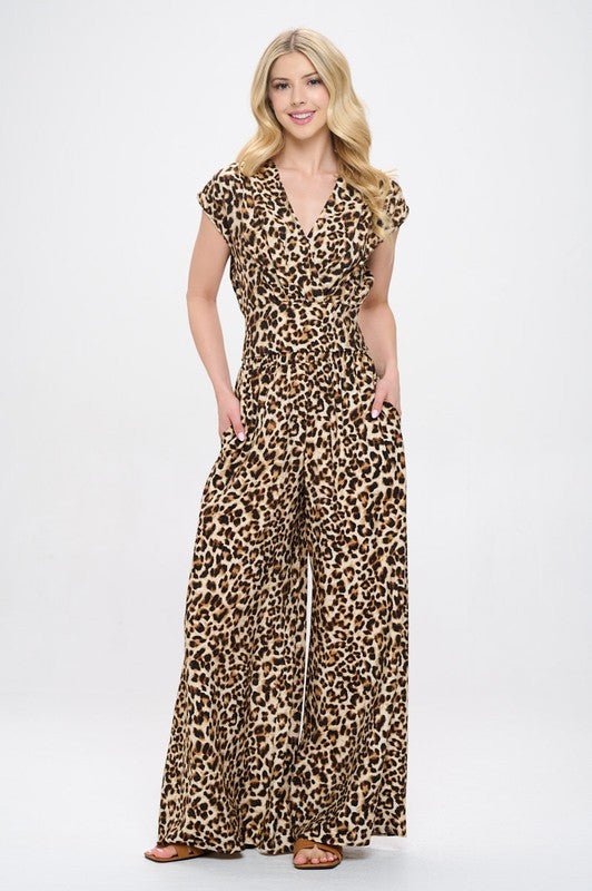 Animal Print V neck Crop Top w Smock Back Detail - Polendo Design