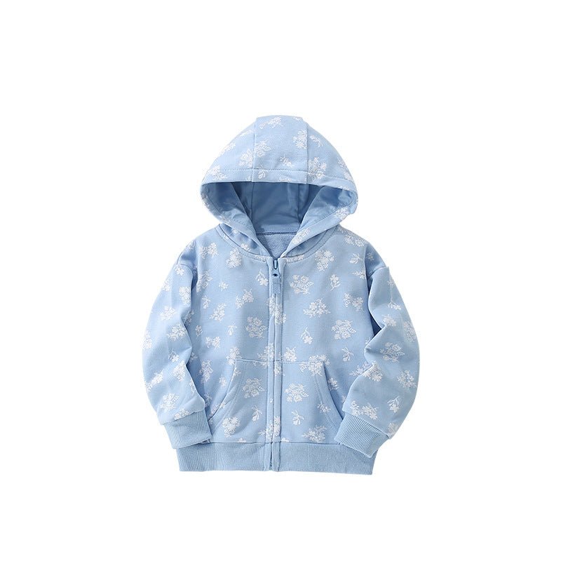 Arrival European and American Style Girls’ Hooded Zip - up Floral Pattern Coat with Long Sleeves - Polendo Design