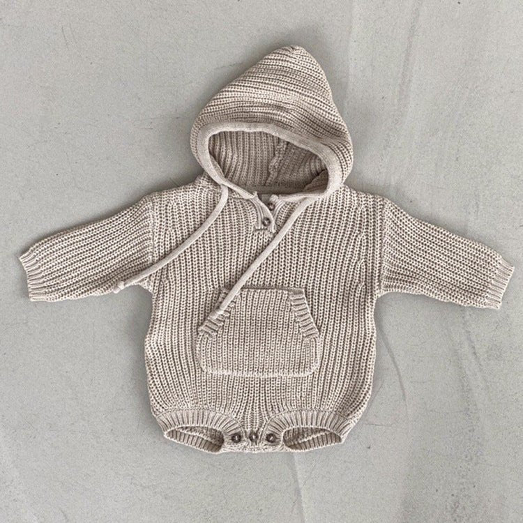 Baby Solid Color Knitted Hooded Triangle Onesies - Polendo Design