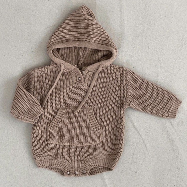 Baby Solid Color Knitted Hooded Triangle Onesies - Polendo Design