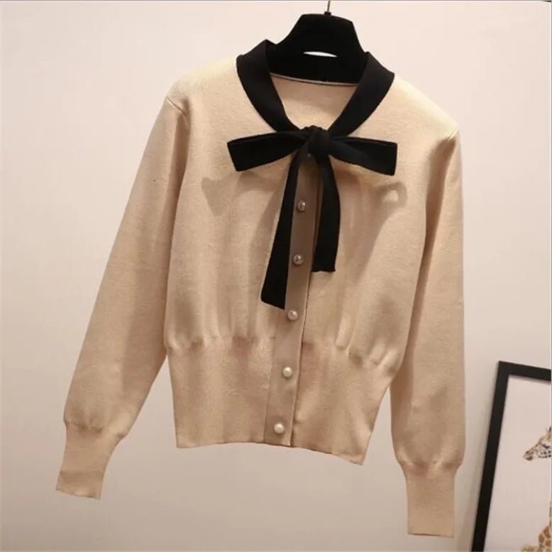 Bow Tie Knitted Pullover Sweater for Women - Polendo Design Ladies apparel