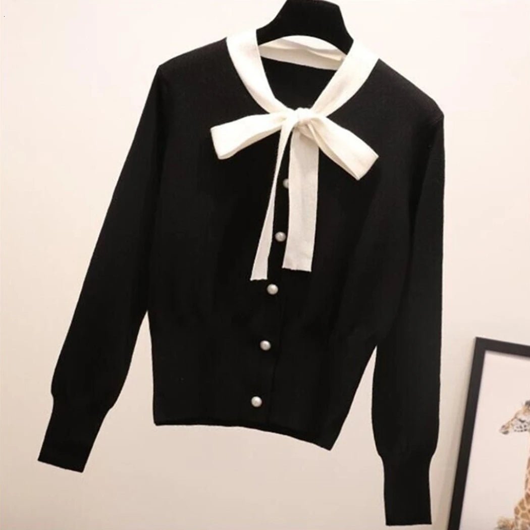 Bow Tie Knitted Pullover Sweater for Women - Polendo Design Ladies apparel