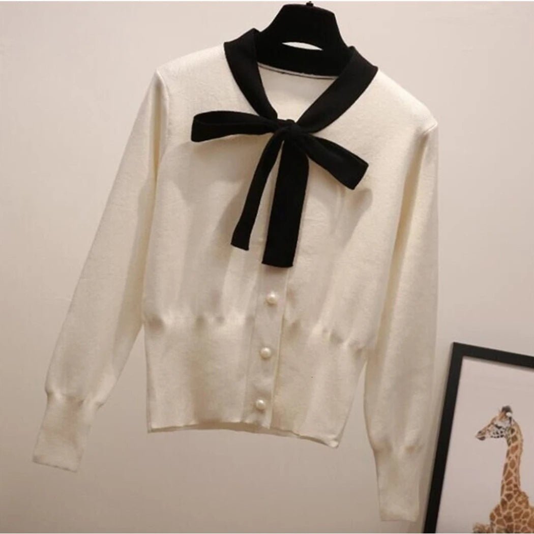 Bow Tie Knitted Pullover Sweater for Women - Polendo Design Ladies apparel