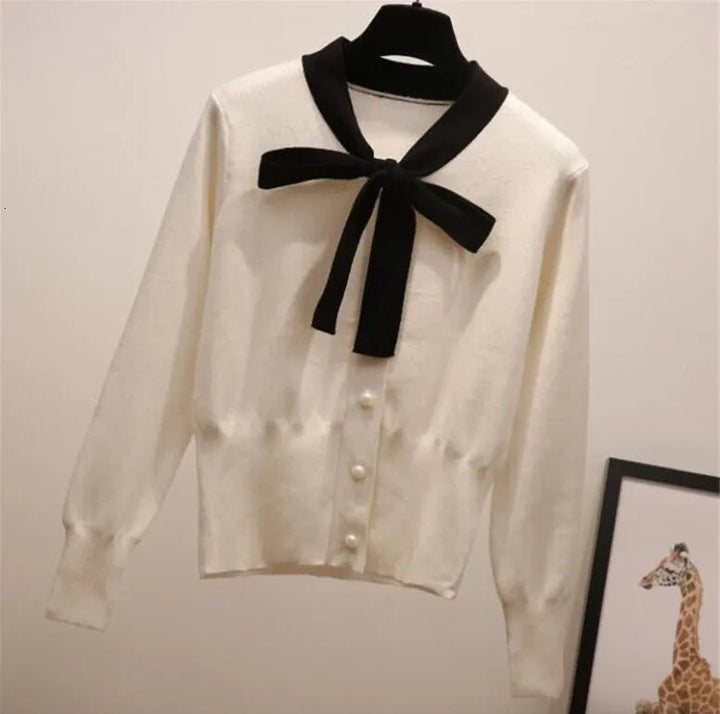 Bow Tie Knitted Pullover Sweater for Women - Polendo Design Ladies apparel