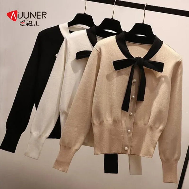 Bow Tie Knitted Pullover Sweater for Women - Polendo Design Ladies apparel