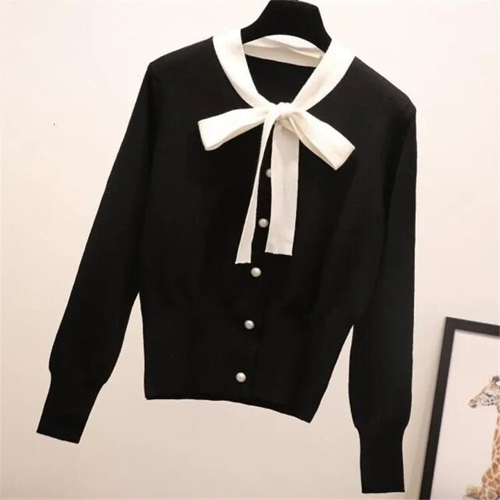 Bow Tie Knitted Pullover Sweater for Women - Polendo Design Ladies apparel