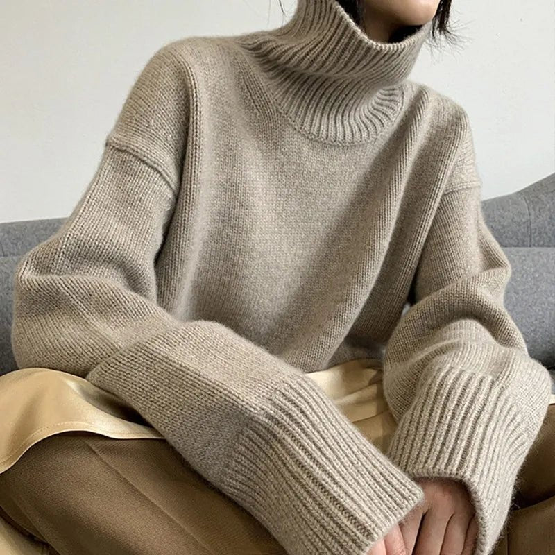 Cashmere Sweater Women High Neck Pullover - Polendo Design