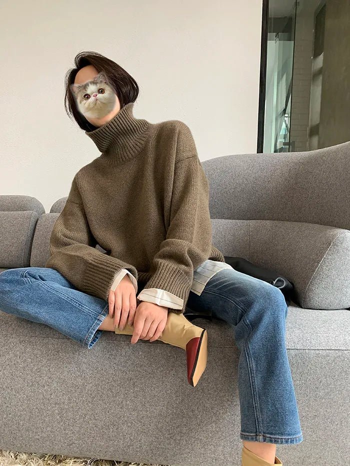 Cashmere Sweater Women High Neck Pullover - Polendo Design