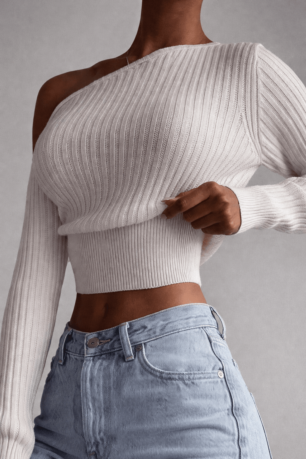 Chic Diagonal Collar Knitted Women's Sweater Tops - Polendo Design