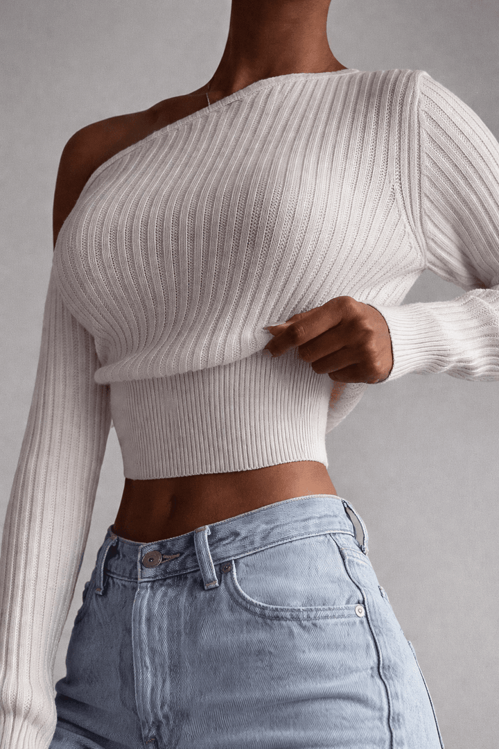 Chic Diagonal Collar Knitted Women's Sweater Tops - Polendo Design