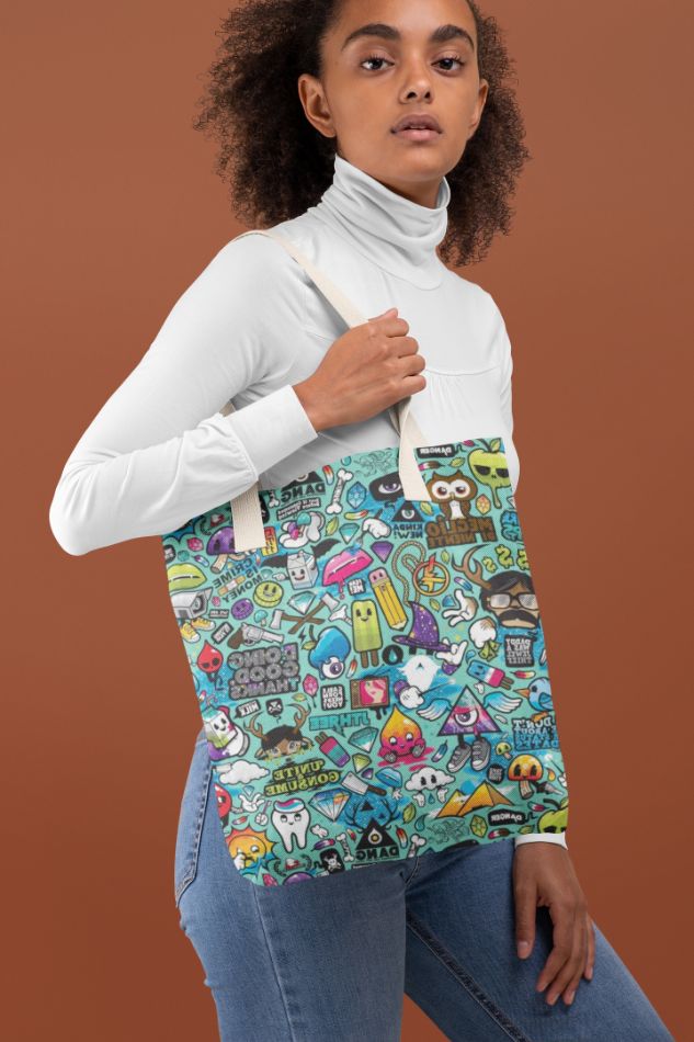 Color Pop Doodle Art Canvas Tote Bag - Polendo Design