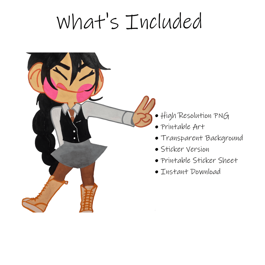 Dai Peace Girl Full Character Pack – PNG Illustration &amp; Sticker Assets - Polendo Design