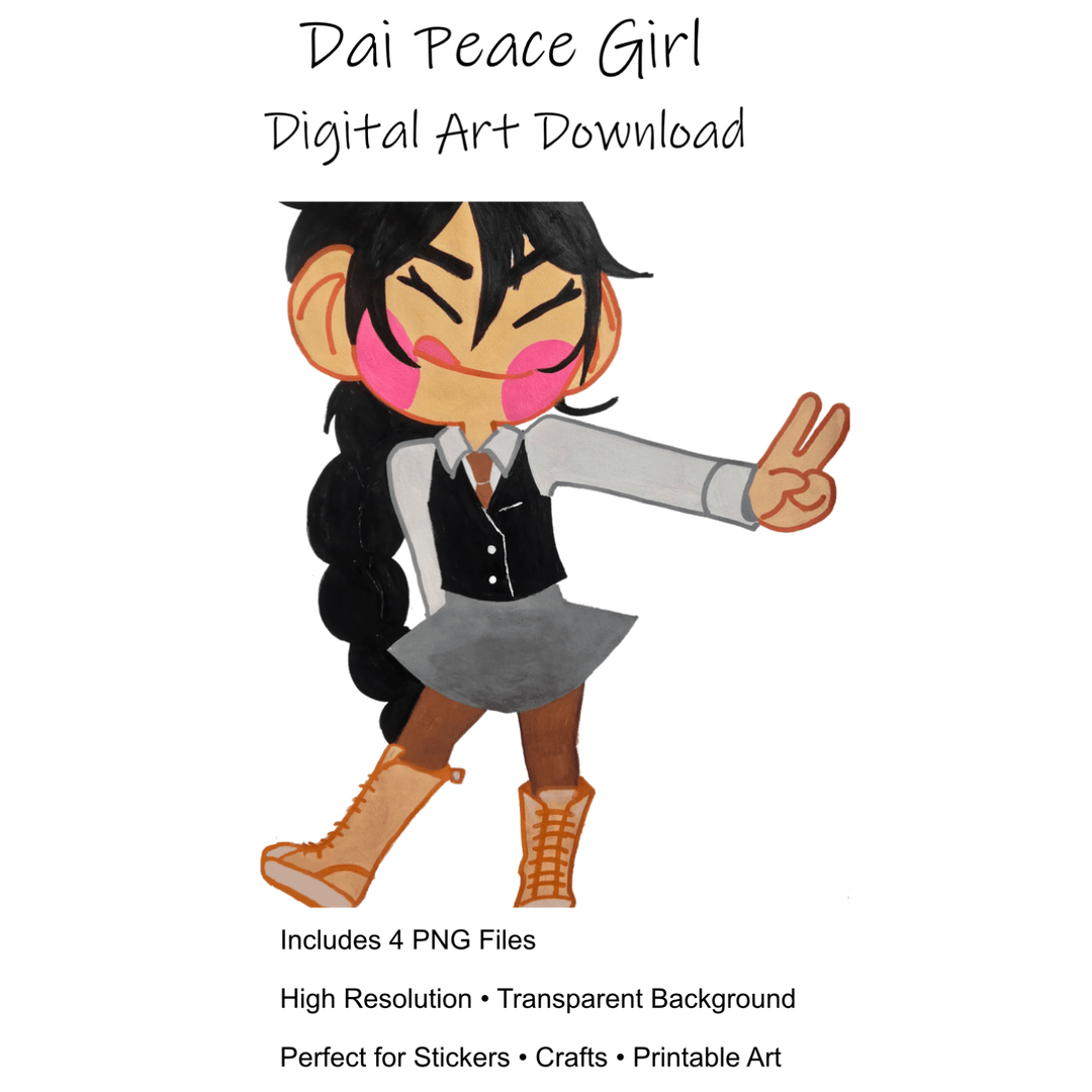 Dai Peace Girl Full Character Pack – PNG Illustration &amp; Sticker Assets - Polendo Design