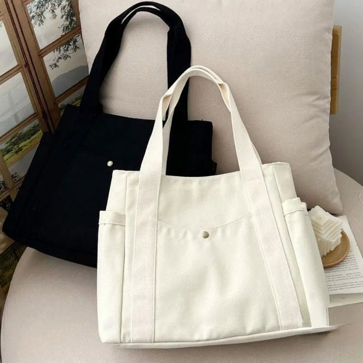 Everyday Black Canvas Tote Bag with Pockets - Polendo Design