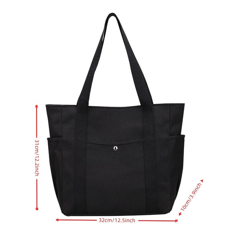 Everyday Black Canvas Tote Bag with Pockets - Polendo Design