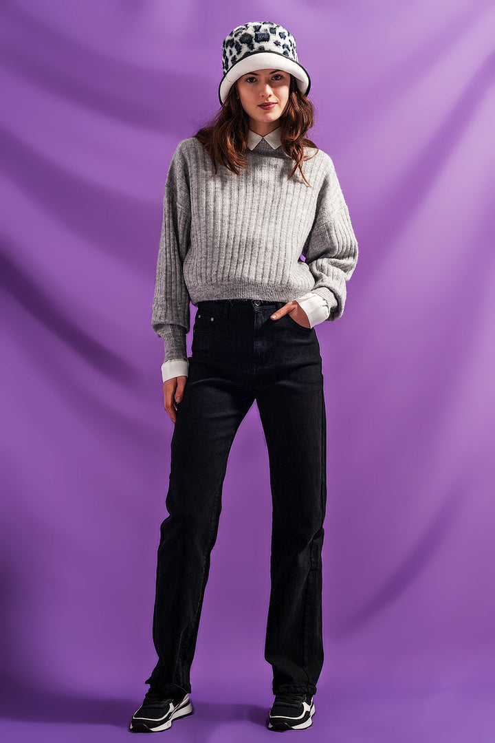 Grey Striped Knit Sweater for Everyday Style