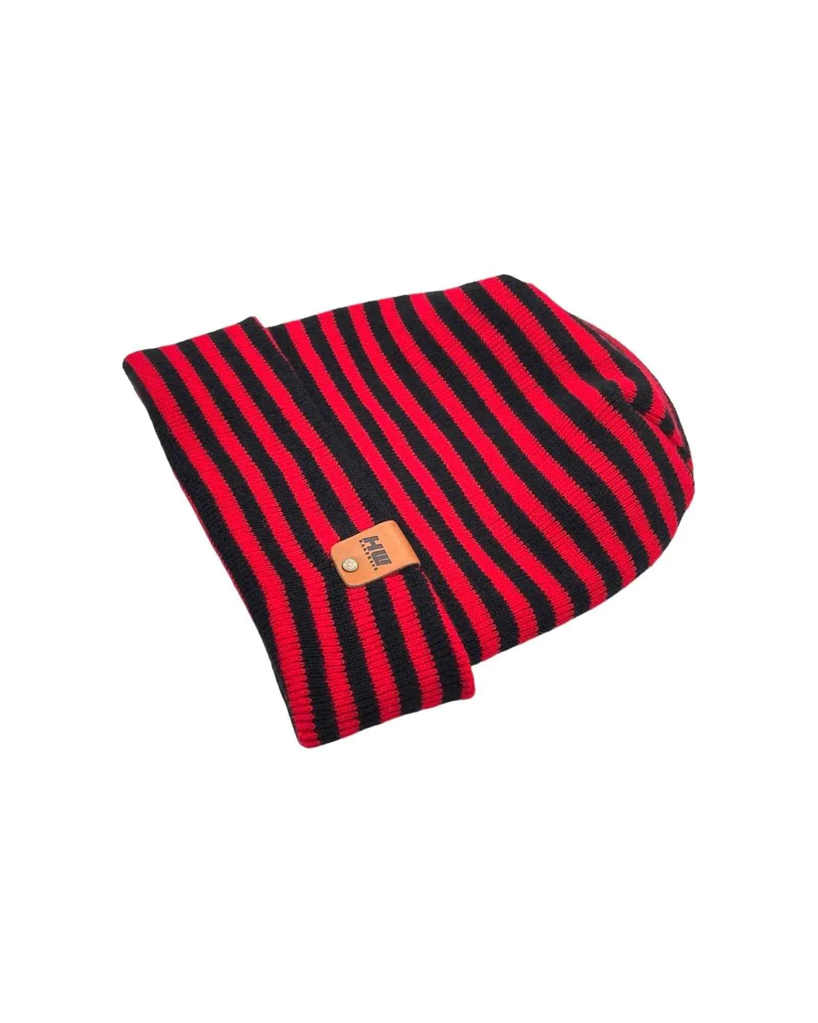 HAAKWEAR H Stitch RORO Cuffed Beanie (Patented) Black / Red, Made in USA - Polendo Design