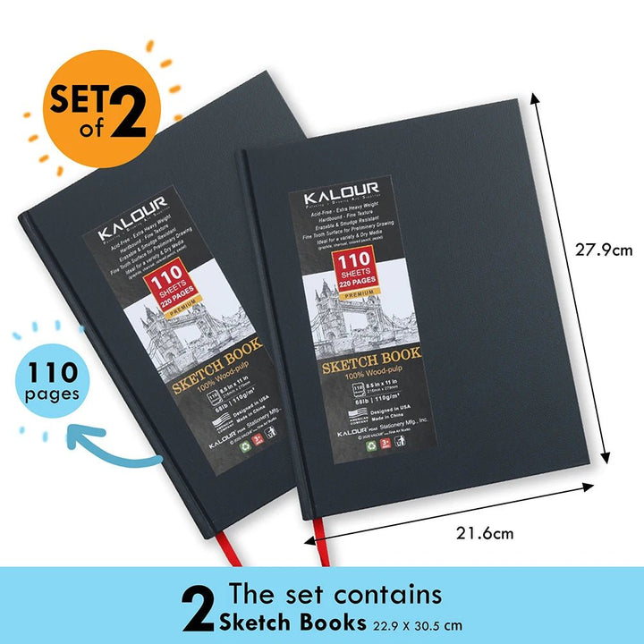 Hard Cover Sketchbook 2-Pack 8.5x11 – 110 Sheets Each - Polendo Design hard cover sketchbook 2 pack