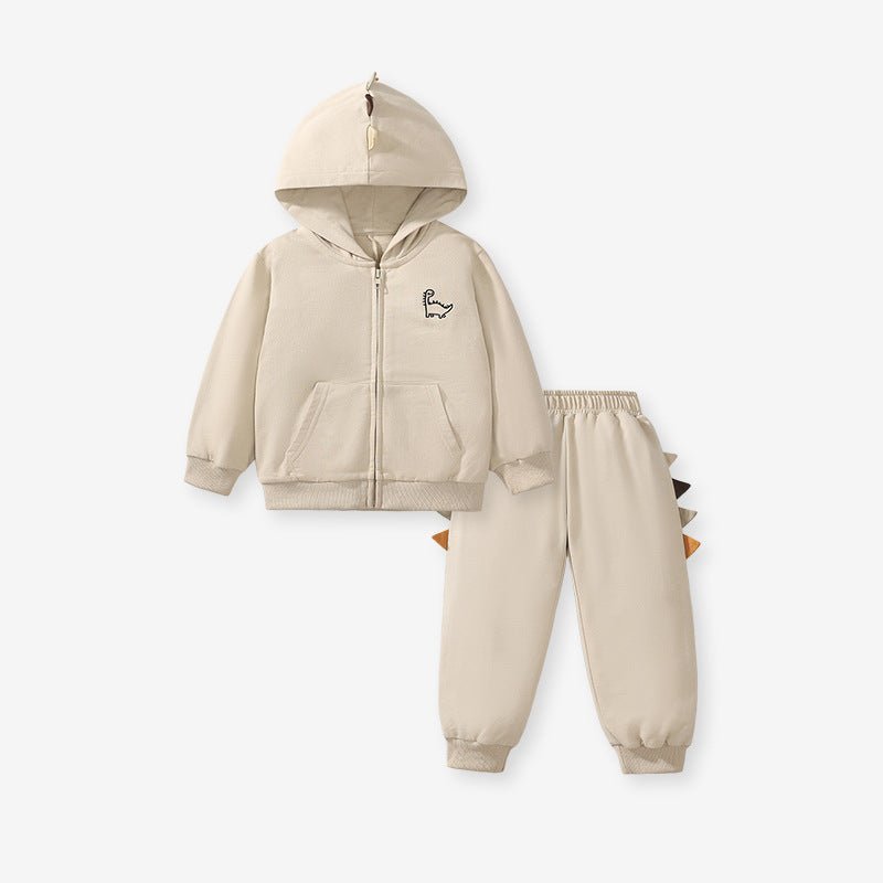 High Quality Spring And Autumn Boys Dinosaur Design Long Sleeves Top Zip - Up Hoodie And Pants Clothing Set - Polendo Design