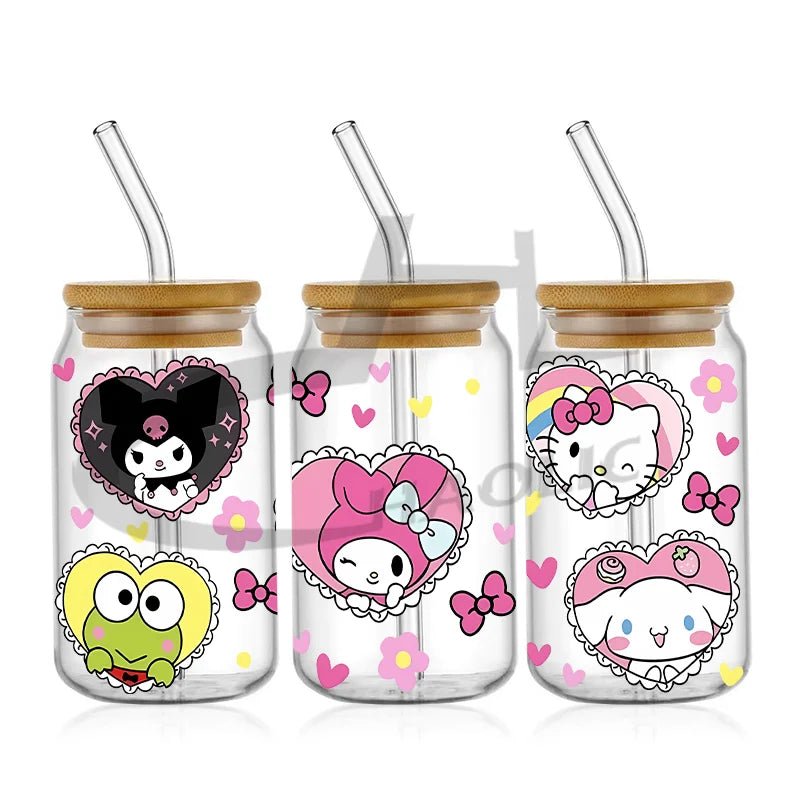 Kawaii Hello Kitty UV DTF Cup Wrap – 16oz Libbey Glass Tumbler Sticker - Polendo Design