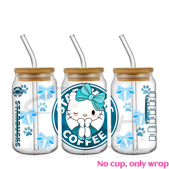 Kawaii Hello Kitty UV DTF Cup Wrap – 16oz Libbey Glass Tumbler Sticker - Polendo Design