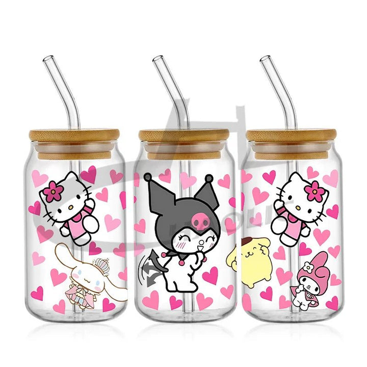 Kawaii Hello Kitty UV DTF Cup Wrap – 16oz Libbey Glass Tumbler Sticker - Polendo Design