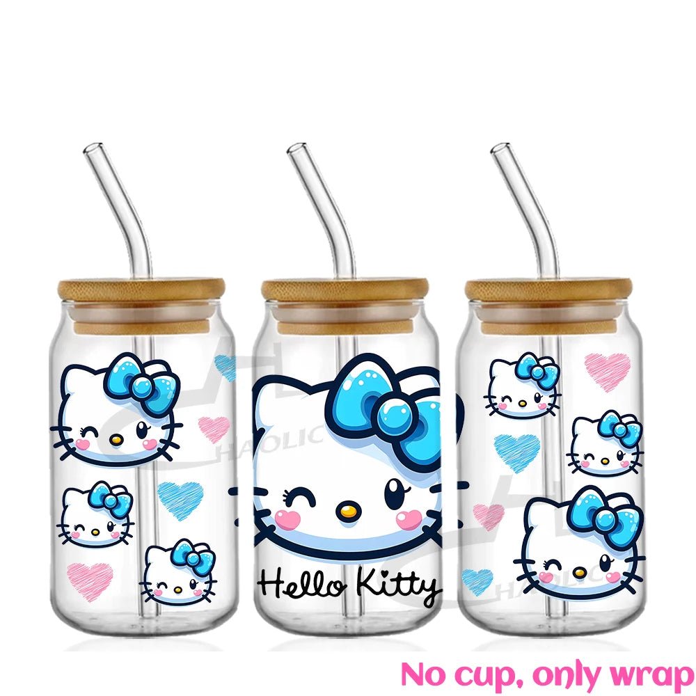 Kawaii Hello Kitty UV DTF Cup Wrap – 16oz Libbey Glass Tumbler Sticker - Polendo Design