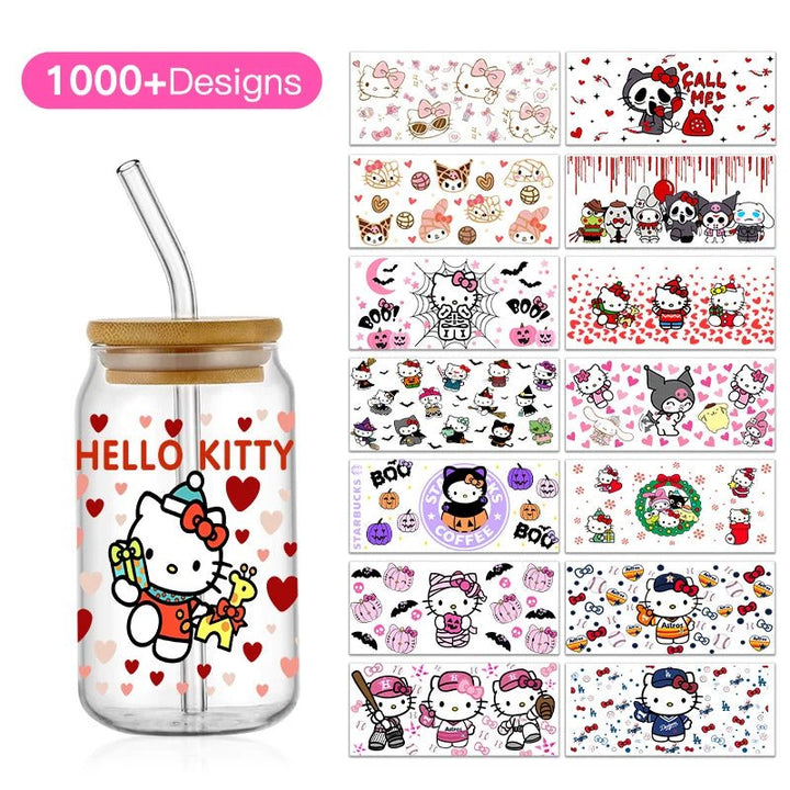 Kawaii Hello Kitty UV DTF Cup Wrap – 16oz Libbey Glass Tumbler Sticker - Polendo Design