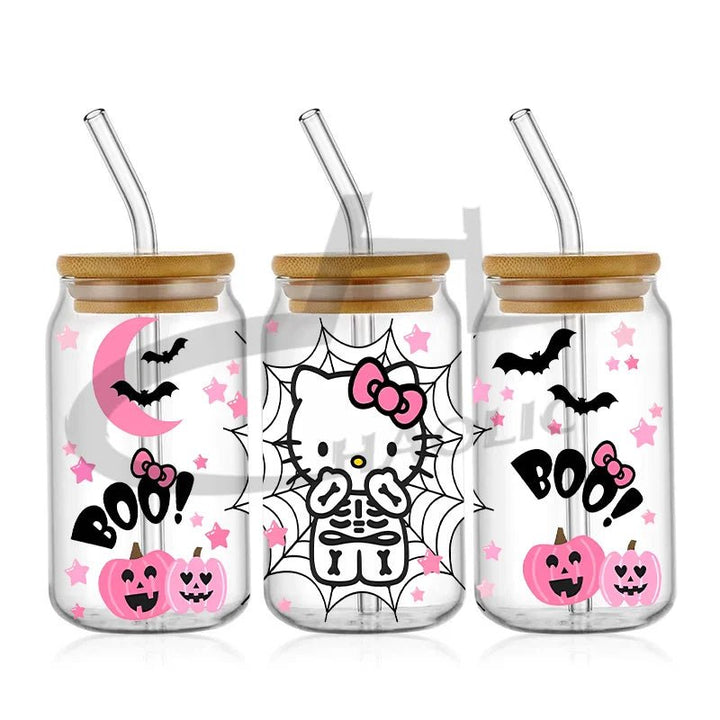 Kawaii Hello Kitty UV DTF Cup Wrap – 16oz Libbey Glass Tumbler Sticker - Polendo Design