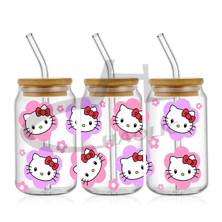 Kawaii Hello Kitty UV DTF Cup Wrap – 16oz Libbey Glass Tumbler Sticker - Polendo Design