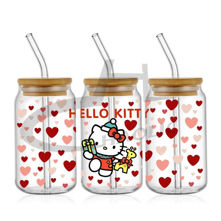 Kawaii Hello Kitty UV DTF Cup Wrap – 16oz Libbey Glass Tumbler Sticker - Polendo Design