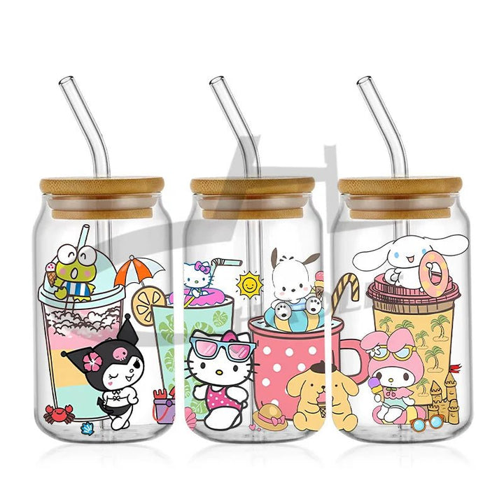 Kawaii Hello Kitty UV DTF Cup Wrap – 16oz Libbey Glass Tumbler Sticker - Polendo Design