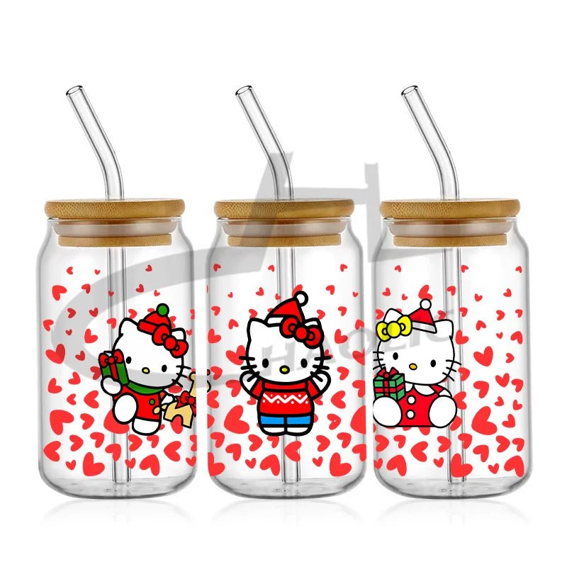 Kawaii Hello Kitty UV DTF Cup Wrap – 16oz Libbey Glass Tumbler Sticker - Polendo Design